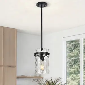 1-Pack Modern Hammered Glass Pendant Light | Adjustable Kitchen Island Lighting，E26，Bulb not included