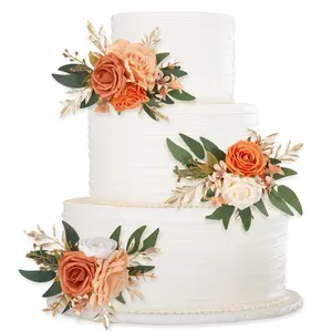 Faux Terracotta Cake Flowers Set of 3, Wedding Cake Toppers, Floral Decoration for Party Anniversary Home Display