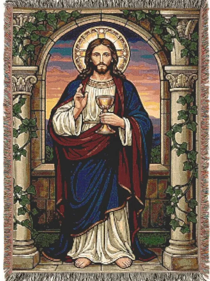 Sacred Heart of Jesus Woven Blanket | Catholic Throw Blanket | Heirloom Devotional Home Decor | Religious Gift