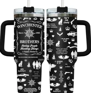 Winchester Tumbler - Super natural Inspired - 40oz Black/White Tumbler, Movie Fan Gift Cup