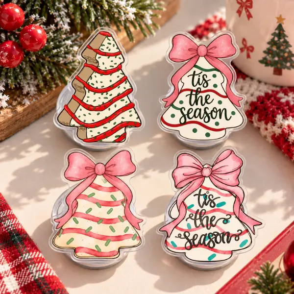 Christmas Tree Snack Cake MagSafe Phone Grip Set, Cute Pink Bow Christmas Cake Magnetic PopSocket, Festive Tree Cake Phone Holder, Coquette Holiday Phone Accessory, Xmas Gift Idea