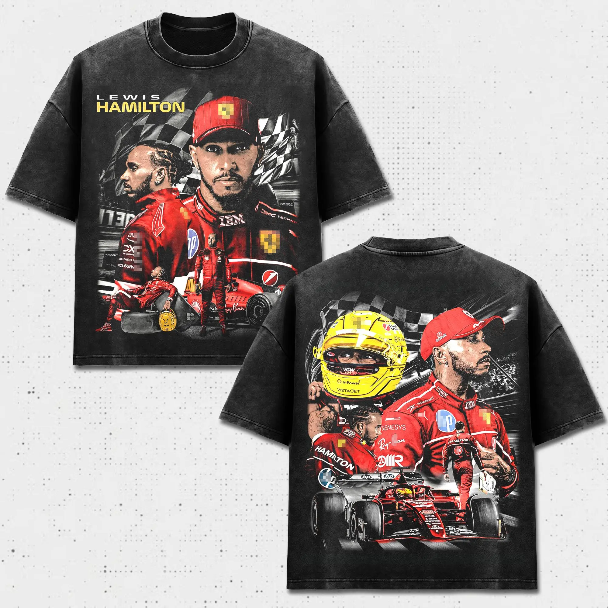 Lewis Hamilton T-Shirt, "Sir Lewis" LH44 HP Racing Tee, Formula Grand Prix Vintage Acid Washed Clothing, Retro 90s Bootleg Graphic, Driver Collage Design, Heavyweight Cotton Apparel, USA Motorsport Fan Gear, Unisex Oversized Black