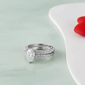 King Of Bling's4.43ct White Pear Cut Solitare CZ 925 Sterling Silver Bridal Womens Ring SZ 7