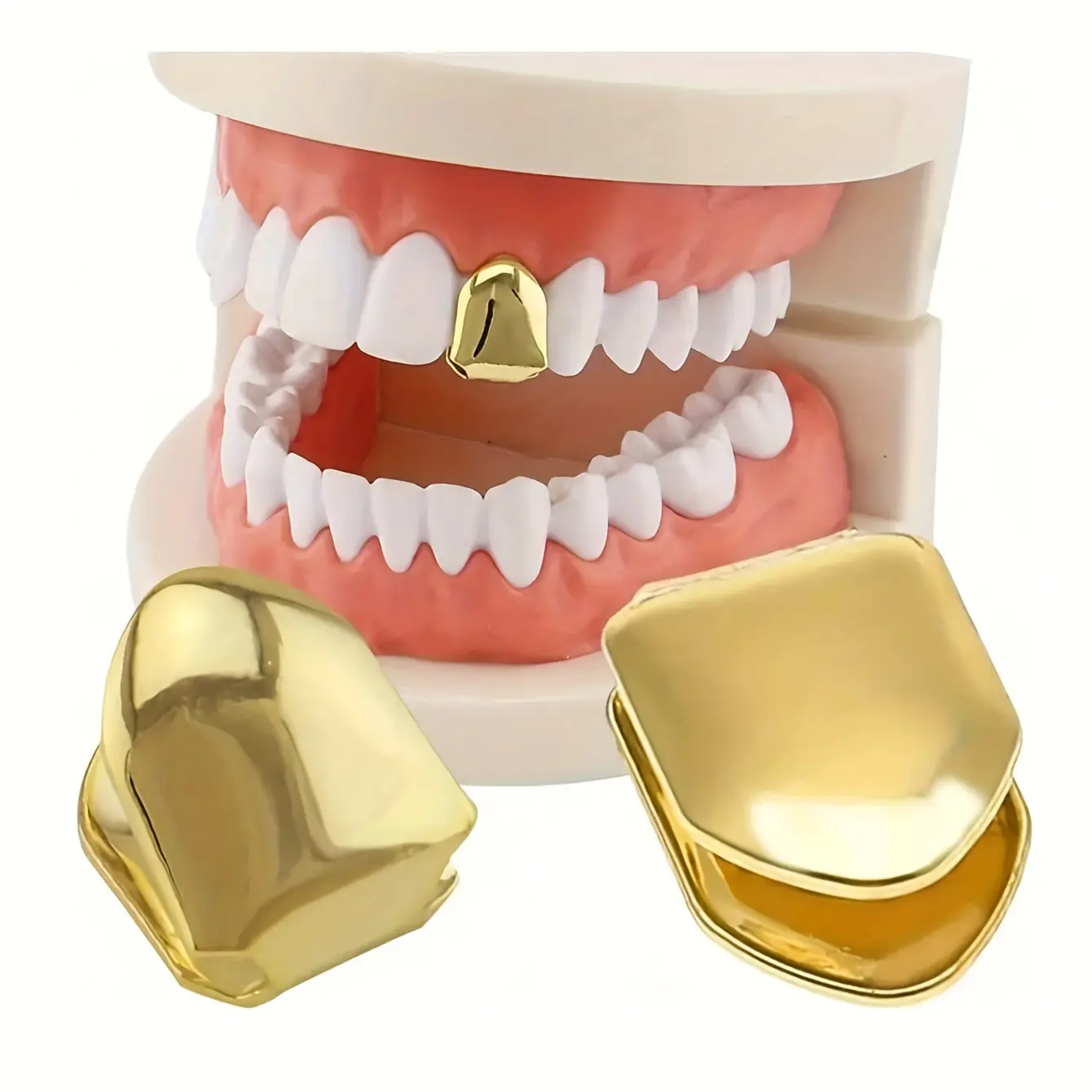 Women's 4-Piece Golden Hip Hop Fake Teeth Grillz, Teeth Brace, Simple Fashion Body Jewelry for Parties Festivals