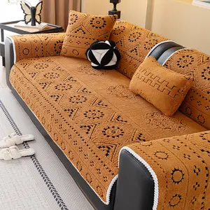 1PC Boho Style Pet-Resistant Sofa Cover, Washable Dustproof Couch Protector, Thick Embossed Faux Fur for 1/2/3/4/5 Seat Sofas, Fall & Winter, Soft Sofa Protector