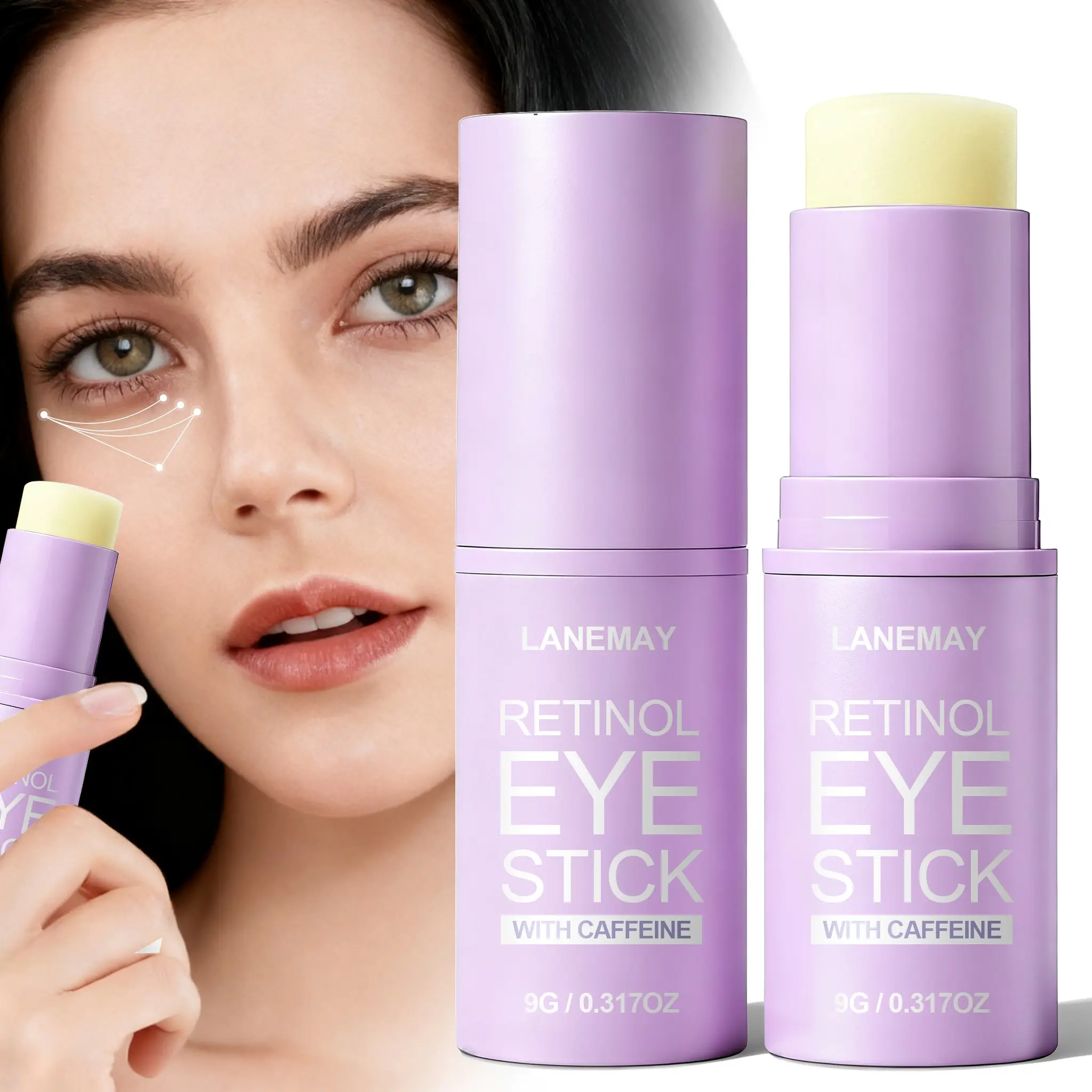 LANEMAY Retinol Eye Stick - Caffeine, Avocado - Multi-Active Ingredient Powerhouse - Dark Circle Eraser - Hides Dark Circles - Reduces Dark Circles Eye Bags & Wrinkles - Gentle Effortless Daily Skin Care Routine Solution - Moisturizing Eye Balm