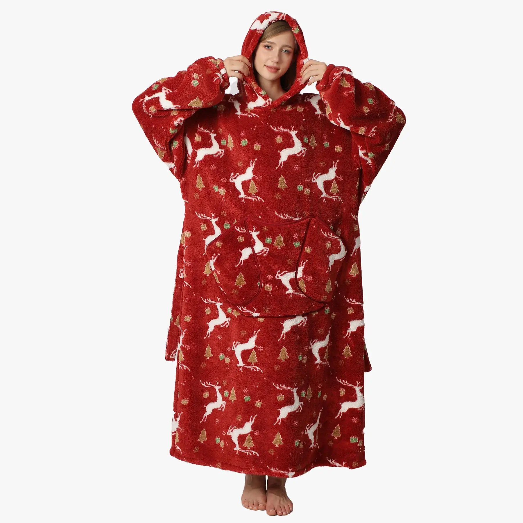Cartoon Print Hooded Blanket, 1 Count Casual Soft Warm Oversized Hooded Wearable Blanket with Giant Pockets, Comfort Womenswear, Comfy Long Sleeve Bla