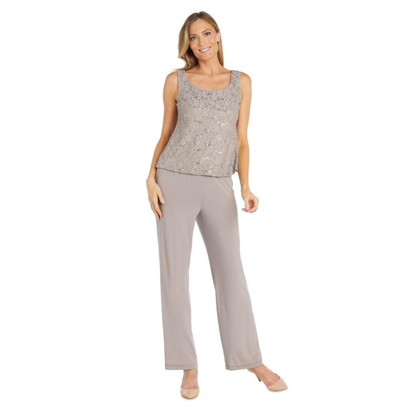 Lace Pantsuit with Pearl Neckline