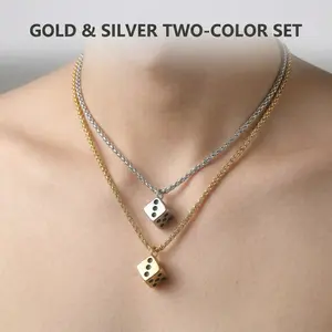 Lucky Dice Necklace for Couples - His & Hers 2-Pack, Minimalist Gold and Silver Pendant Set