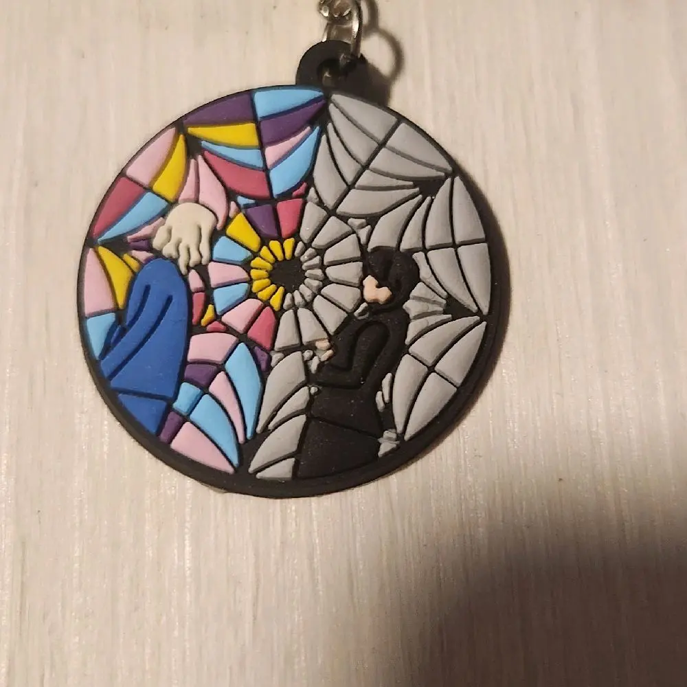 Gothic Metal Keychain with Wednesday's Split Window Pattern, Whimsical and Creepy Enamel Charm for Addams Family Fans, Unisex Split Keyset Design, Decorative, Scary/Creepy, No Warning Applicable