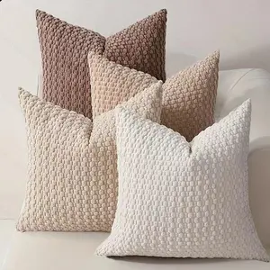 4pcs Simple Style Pillow Covers, Easy Care, Fits Living Room Sofa, Bedroom Bed Head, Daily Use, Creamy Home Decor