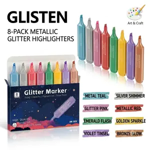 Noluck Glitter Highlighters, 8 Pack, Morandi color palette, Chisel Tip Glitter Highlighter Markers for Journaling, Notes, Planners & Creative Highlighting