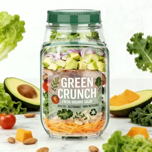 Salad Jar with Side Opening, Mason Jar Salad Container for Lunch with Dressing Compartment, Leak-Proof Portable Jar, Microwave & Dishwasher Safe Meal Prep Box for Home, Office, Travel, Leakproof Container