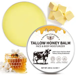 Ikzee Organic Grass-Fed Beef Tallow Balm with Natural Honey 100g, Hydrating Cream for Soft Smooth Skin, Handmade All-Natural Moisturizer