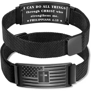 American Flag Cross Bracelets for Men,Bible Verse Adjustable Bracelet Religious Christian Jewelry Gifts Magnetic Bracelet