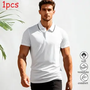 Men’s casual short-sleeve polo shirt, solid color, breathable and cool, suitable for all seasons—an ideal holiday gift choice, slim-fit business-casual shirt