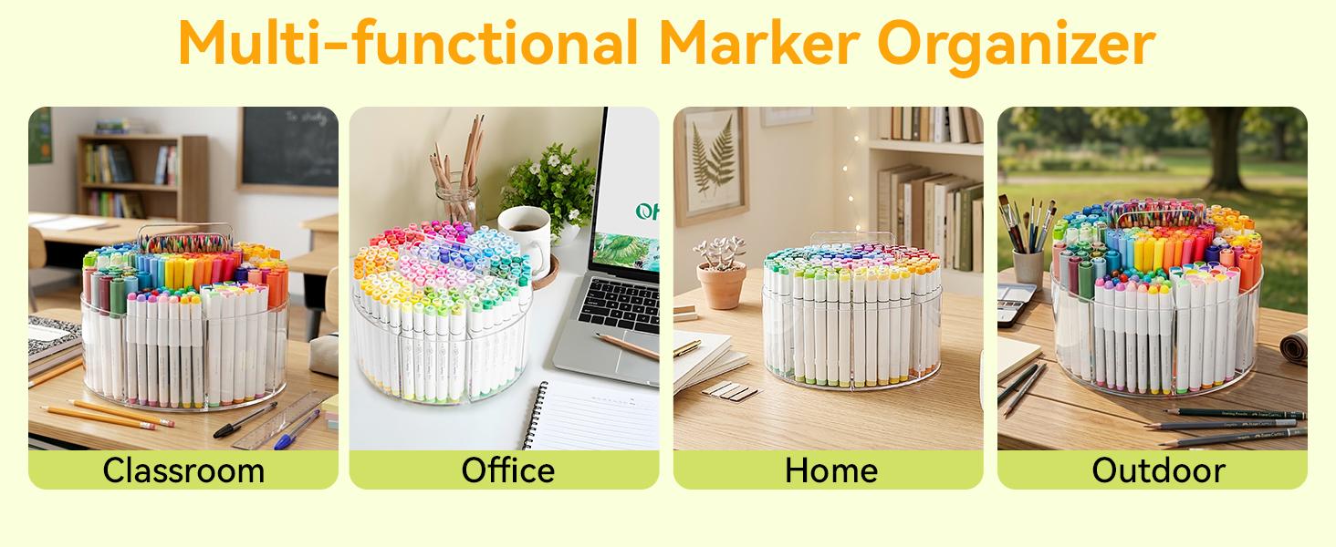 Ohuhu Marker Organizer: 360° Rotating Clear Acrylic Holder with Hidden Handle, 10 Compartments for Alcohol Markers, Pens & Pencils, Home Classroom Office Desk Organizer Ohuhu Marker Organizer: 360° Rotating Clear Acrylic Holder with Hidden Handle, 10 Compartments for Alcohol Markers, Pens & Pencils, Home Classroom Office Desk Organizer