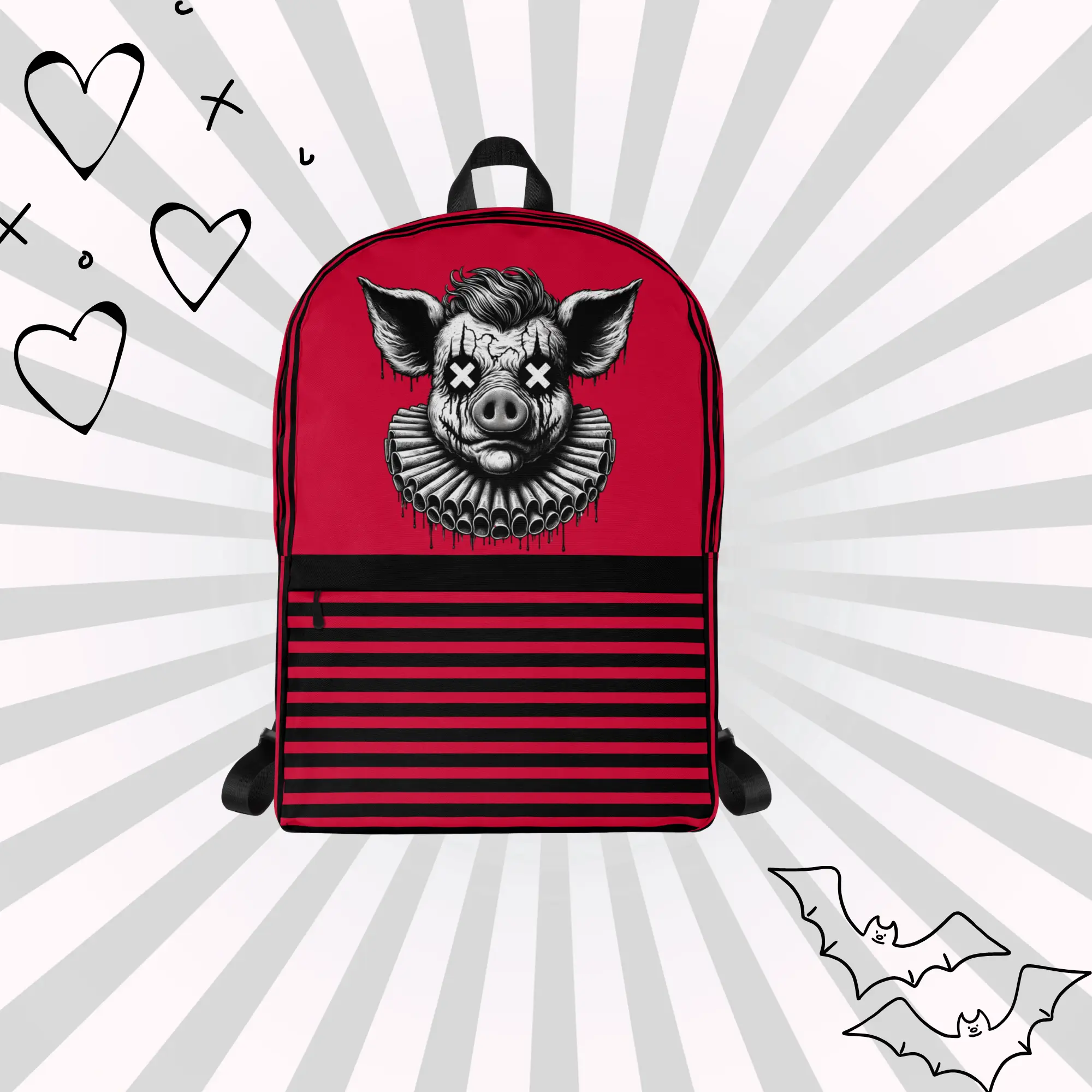 DreamSage Red Gothic Piggy Backpack 100% Polyester 4 Gallons Capacity Water-resistant with Laptop Compartment and Hidden Pocket