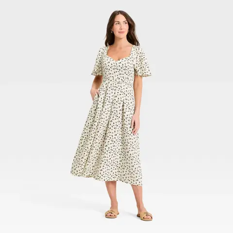 Women's Flutter Sleeve Belted Midi Dress - A New Day