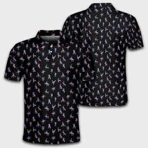 Funny Stick Figure Pattern Performance Polo for Men – Naughty Black Button-Up Top – Moisture-Wicking Stretch Fabric