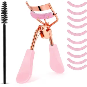 Rose Gold Eyelash Curler with Comb - No Pinch, Long-Lasting Curl, Includes 10 Refill Pads + Lash Brush