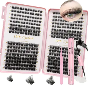 DIY Eyelash Extension Kit, Cluster Eyelash Extensions, Volume Lash Clusters, 384 Clusters Individual Lashes Cluster D Curl Lashes with Adhesive & Sealer, False Eyelash Clips for Home Use, Easy DIY Makeup Tool Set, Classic Eyelash