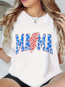 Women's Casual "Mama" Graphic T-Shirt - Comfortable Short Sleeve Crew Neck Top with Bold Letter Print, Lightweight Casual Attire, Perfect for Mother's Day or Everyday Use, Allseason Top| Relaxed Fit Tee| Durable Design, Ladies T Shirts
