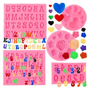 5PC Silicone Mold Set, Alphabet Numbers Hearts Flowers Baking Molds, Food-Grade Deep Cavity Molds For Chocolate, Fondant, Polymer Clay, Candy & Cake Decorating, Reusable Chocolate Mold