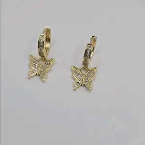 earrings butterflies with clear stone's gold-plated small gold-plated hoops style gold jewelry accessories women dangle earring