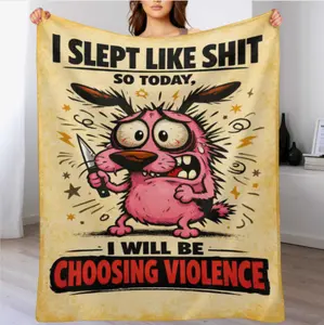 Anxious Pink Dog “Choosing Violence” Meme Blanket – Funny Sleep-Deprived Cartoon Dog with Knife Quote Design, Perfect Novelty Gift for Friends and Dark Humor Enthusiasts