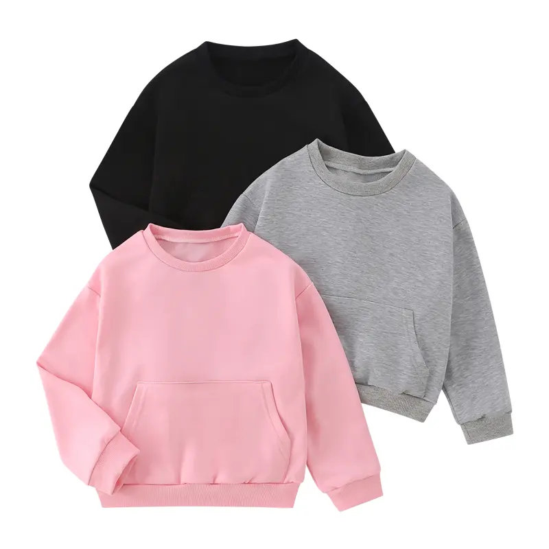 3-piece girls fall/winter fashion round neck cute top children's long sleeve comfortable solid color Joker skin-friendly children's clothing Sweatshirt Beautiful
