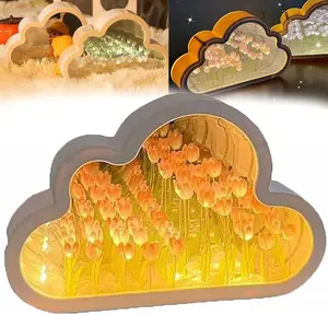 Mother’s Day 20 Flower Tulip Night Light Cloud Mirror Light Decorative Night Lamp Bedside Table Lamp Bedroom Livingroom Desktop Decor Girls Birthday Christmas Gift - Pink, NL1-PK,Mother's Day, no need to assemble
