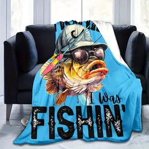 Fish Hook Flannel Print Blanket, Cozy Fuzzy Plush Comfy Flannel Decorative Blanket, Sofa Bedroom Dorm Couch Office Car Outdoor Home Blanket Gift Blanket