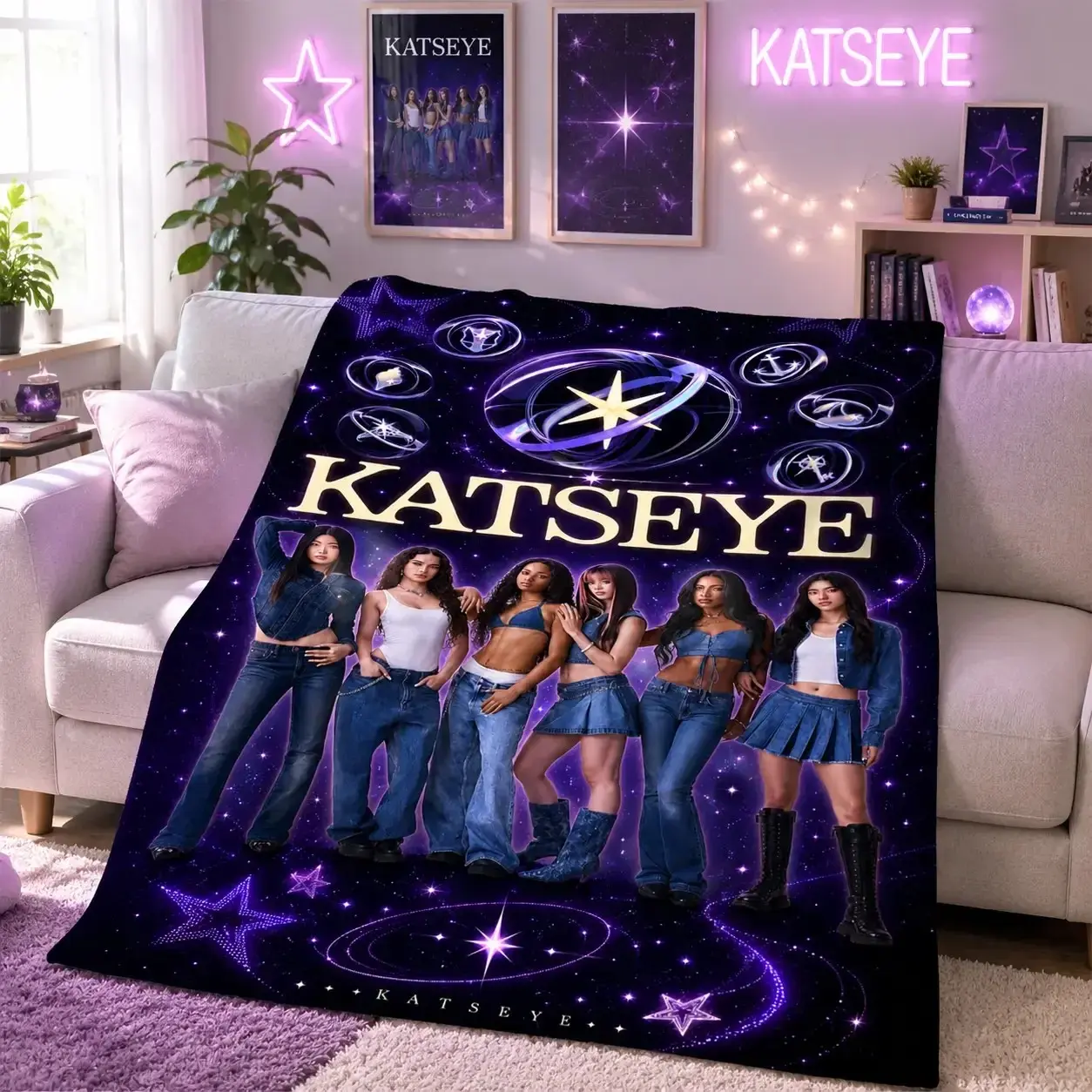 Katseye Throw Blanket Kpop Inspired Fan Gift Room Decor Cozy Blanket for Bedroom Couch Sofa Holiday Gift Cute Aesthetic Home Decor TikTok Trending Pop Culture Collection Music Lover Room Makeover Essential Travel Nap Blanket Teen Fans Must Have