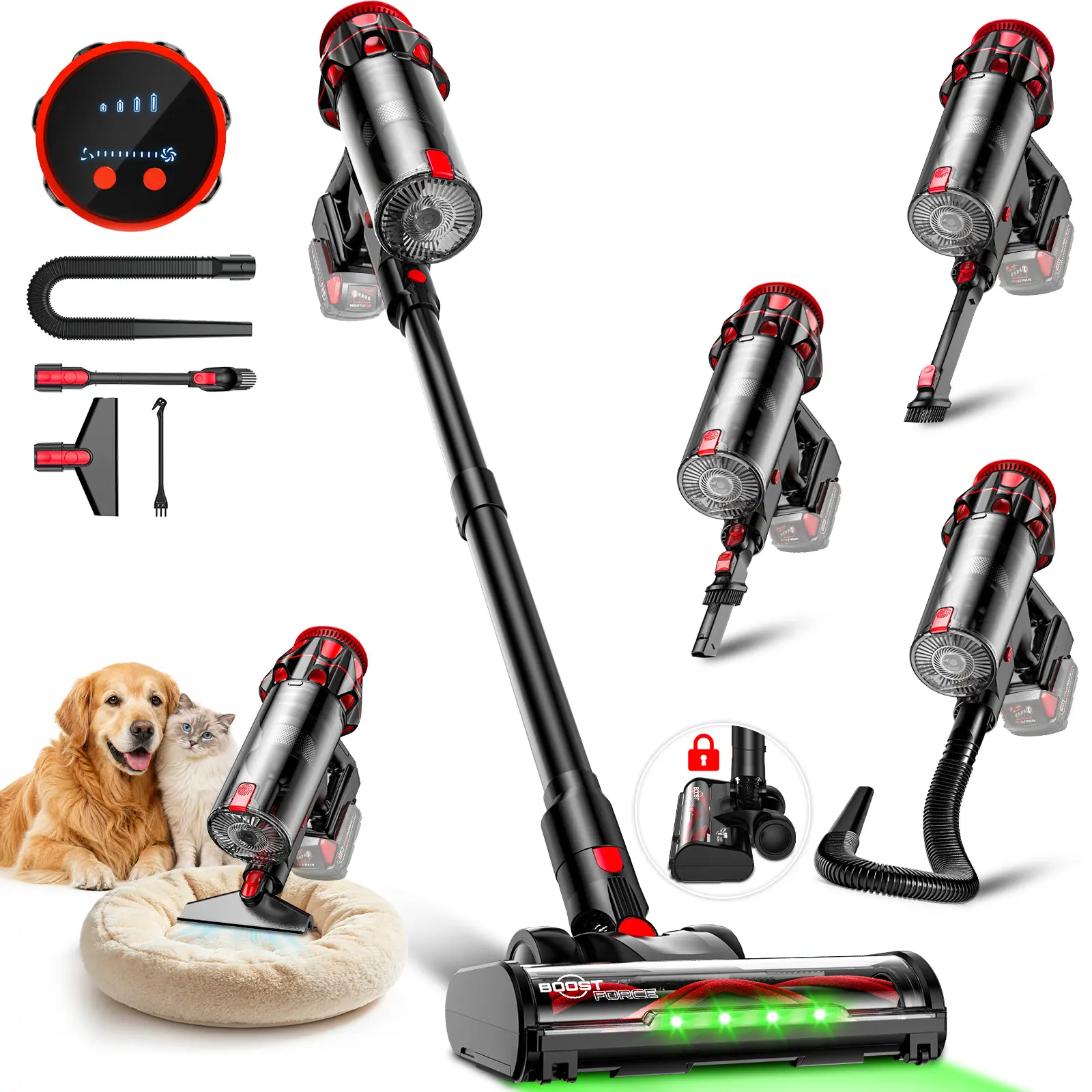 400W Cordless Vacuum Cleaner for Milwaukee M18 Battery/ for Dewalt 20V Battery, Brushless Lightweight Stick Vacuum with 3 Mode Suction,6 in 1 Stick Vacuum Cleaner with Hose for Dryer, Floor,Carpet, Car (Battery Not Included)