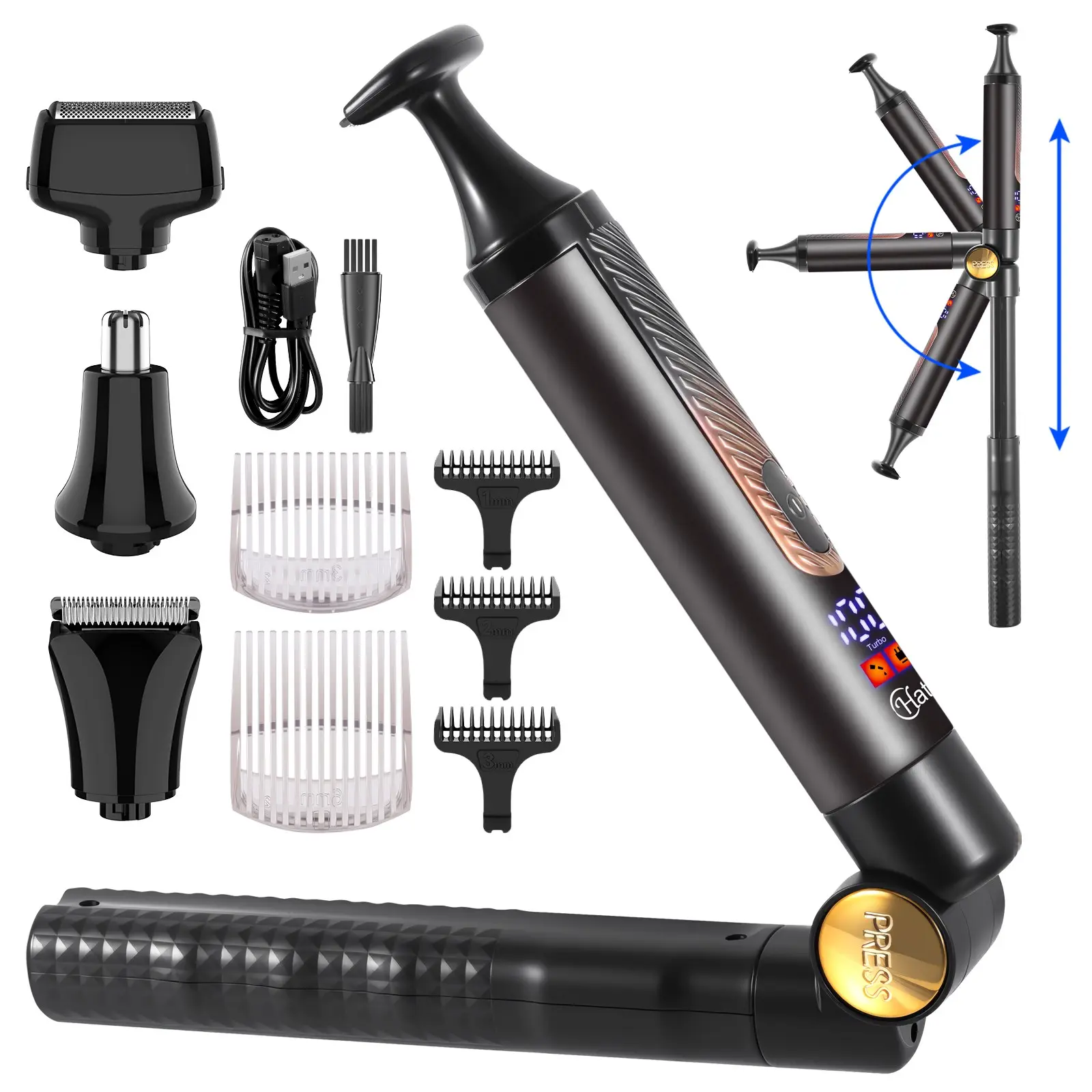Hatteker Elecric Shaver Mens Back Hair Shaver 4 in 1 Kit Body Trimmer Facial,Arm,Chin, Beard Hair Trimmer Cordless with Extension Handle Rechargeable Beard Trimmer Rechargeable Cordless Trimmers