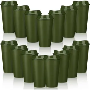 15 Pack Reusable Coffee Cups with Lids Bulk 16 oz Travel Mug Plastic Coffee Tumblers for DIY Hot Cold Drink Party Favors Gift Coworker, Microwaveable (Army Green)