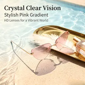 Triangle Cat Eye Frameless Sunglasses Metal Delicate Lightweight Unisex Carnival Parties
