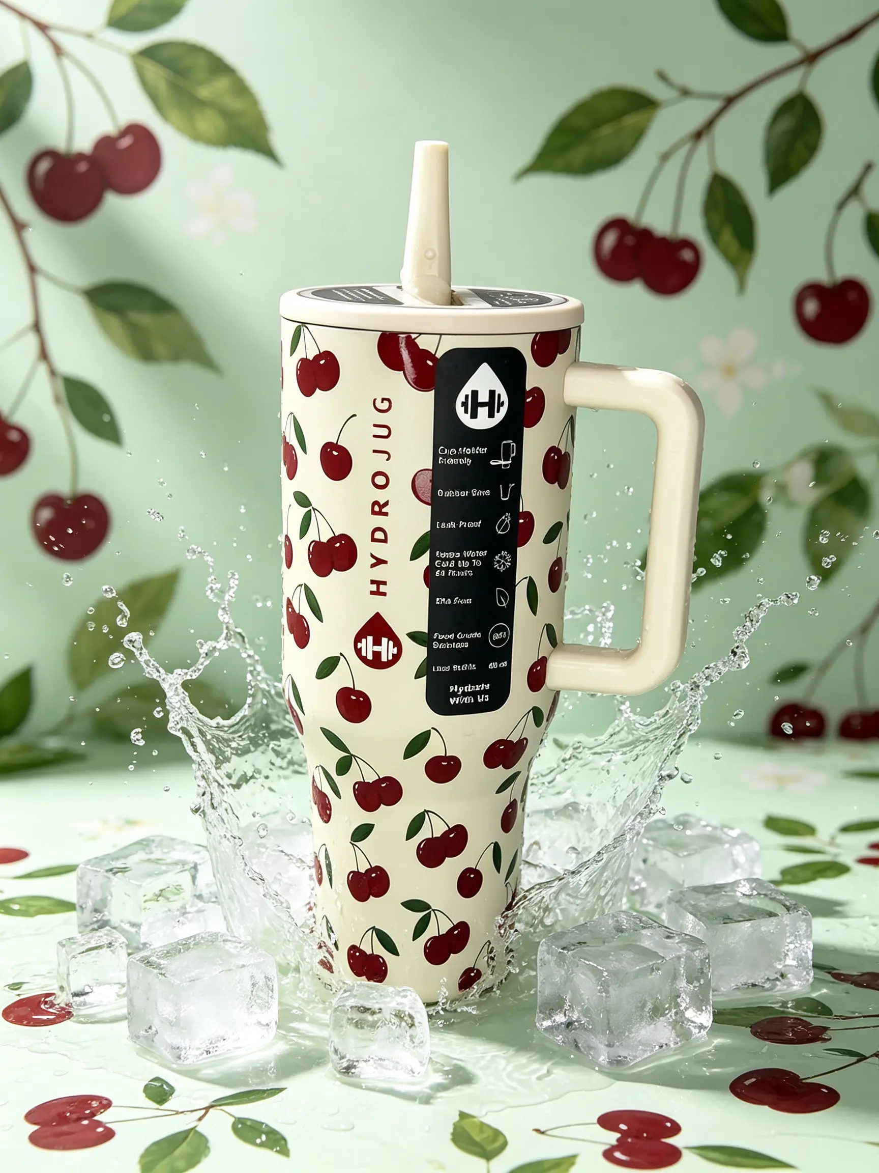 HydroJug 40oz Cherry Vacuum Insulated Tumbler, 24hr Cold Retention, Leakproof Flip Straw, Car Cup Friendly, Kitchenware Drinkware