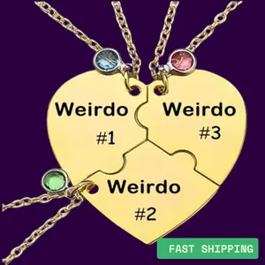 Sterling Silver Heart Necklace for Best Friends & Sisters - Customizable Friendship Jewelry Set for 3 - Matching Heart-Shaped Sterling Silver Zircon Earrings & Personalized Pendants