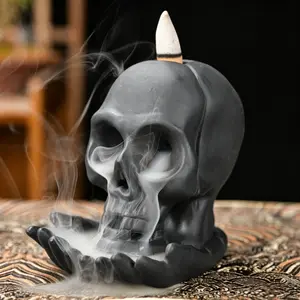 Skull Design Backflow Incense Burner, Creative Incense Holder, Desktop Decorative Incense Burner for Home Office, Home Decor, Room Decor, Perfume, Spooky