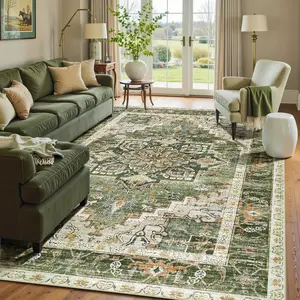 Bohemian Vintage Area Rug Home Decor Room Decor Large Non-Slip Living Room Mat Soft Machine Washable Mat For Dining Room Bedroom & Office Home Decoration In Forest Moss Light Sage