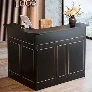 LITTLE TREE Reception Desk with Storage Shelves, L-Shaped Modern Front Desk, Reception Counter Table for Small Office, Salon, Checkout Office