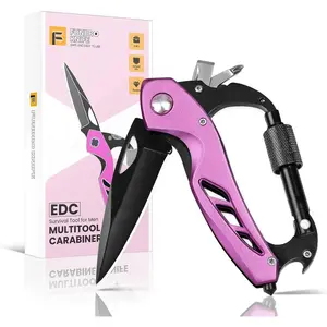 ROGEE Unique Folding Donut Pocket Knife Pink Multitool Carabiner, Stocking Stuffers Gifts for Mom Women Wife, 6-in-1 Keychain Multi Tools with Window Breaker, Bottle Opener and Screwdriver, EDC Gear Gadget for Camping Hiking