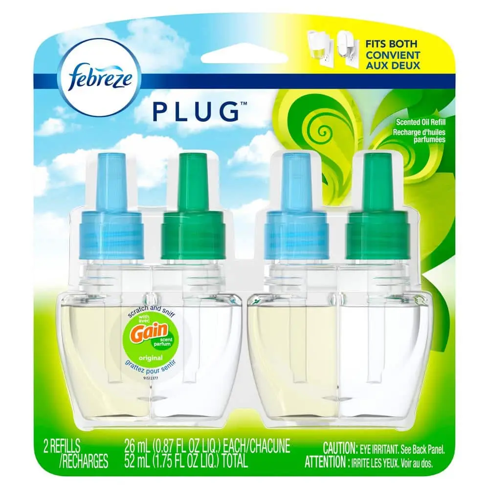Gain Original Scented Oil Plug-In Air Freshener Refills (2 Count) - 0.879 oz Oil-Based Fragrance, Eliminate Odors, Fade Defy, Low Setting, For High-Traffic Areas, Automatic Household Home Supplies