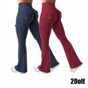 Women Workout Studio-to-Street High Waisted Flare Leggings Bell Bottom Yoga Dress Pants Bootcut Pantse Leggings with Pockets Hidden Scrunch High Waisted Cargo Gym Yoga No Front Seam Leggings gift Birthday Anniversary Holiday Christmas Halloween