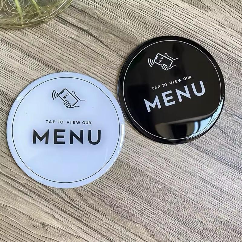 NFC Tap to View Digital Menu for Restaurants Barber Shop Epoxy NFC Menu Table Adhesive Sticker Sign Compatible with iPhone & Androids Fast Read Write Function Amiibo Compatible Ntag215