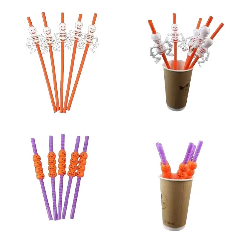 Halloween Party Decorations Spooky Pumpkin Skull Plastic Straws, Halloween Bar Ktv Drinkware Supplies, Fun and Unique Design