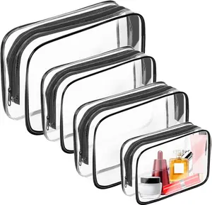 4 Pack Clear Toiletry Bag, Portable Travel Makeup Pouch with Zipper, TSA Approved Organizer, PVC Cosmetic for Airport Airline Compliant Gift Water Proof Daily Durable