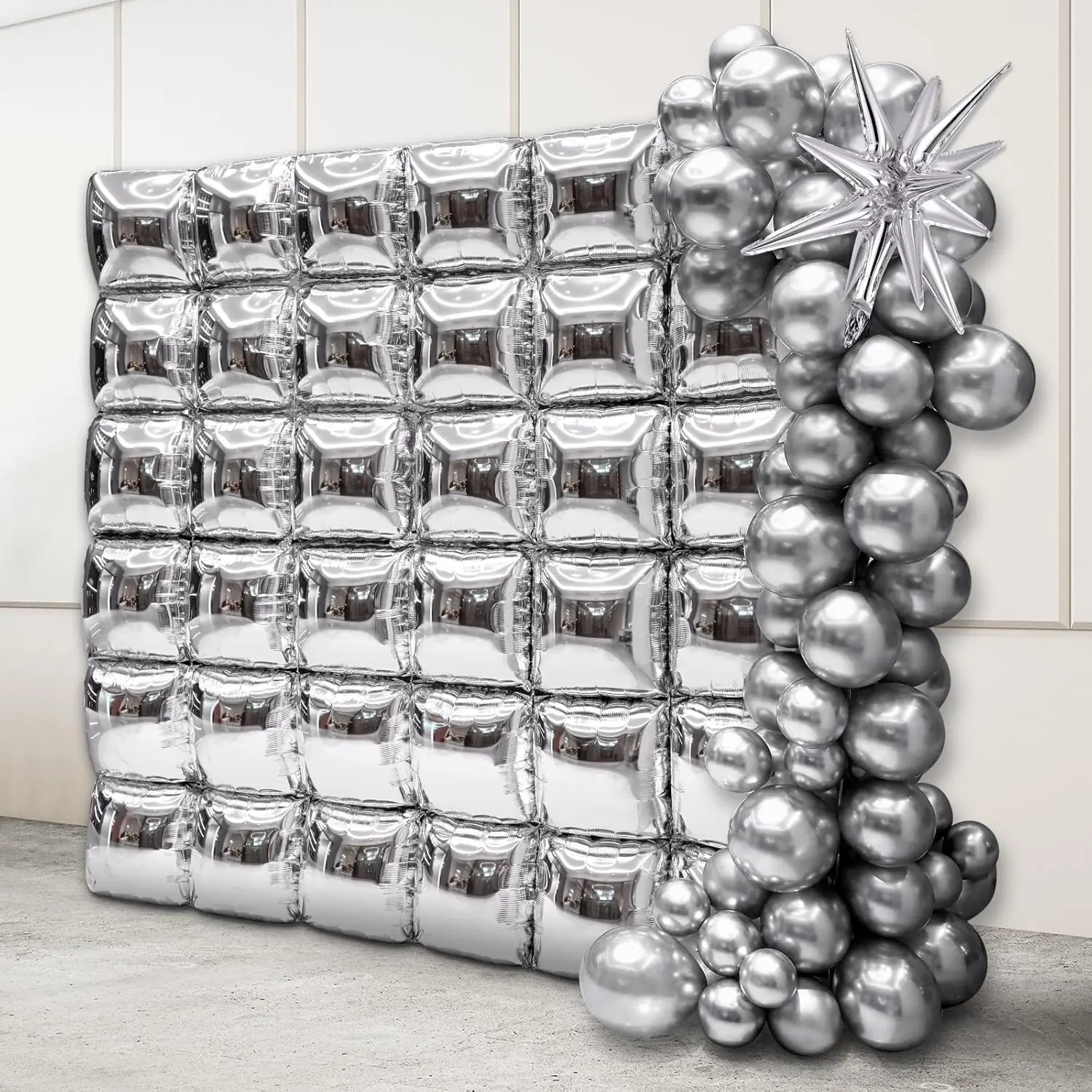 66pc Silver Gold Square Foil Balloon Wall Backdrop for New Year Party Decor